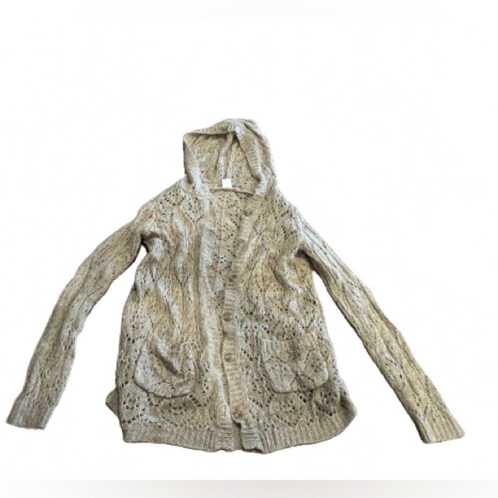 Crazy 8 Girls Textured Tan Knit Hooded Cardigan Size Extra Large 14/16